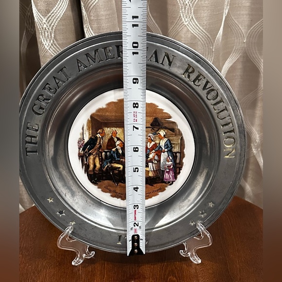 Great American Revolution 1776 Vintage Plate Solid Pewter & Porcelain inlay - Picture 2 of 10